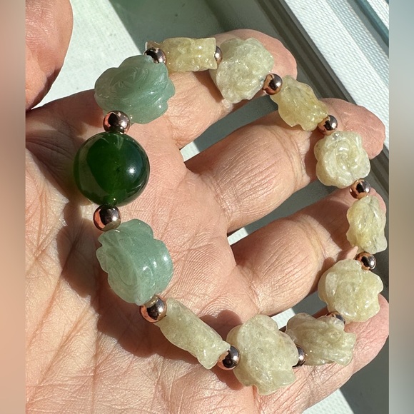 YELLOW JADE + AVENTURINE NATURAL STONES BRACELET 7.5” - Picture 10 of 11